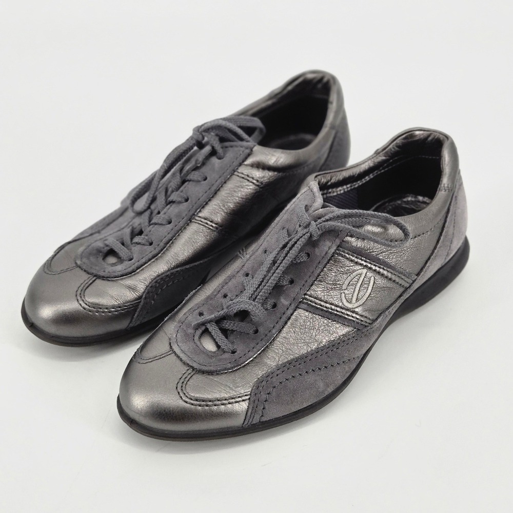 ECCO Life Tie Metallic Pewter Suede Sneaker Shoes 37 US Women's 6 Y2K AS IS